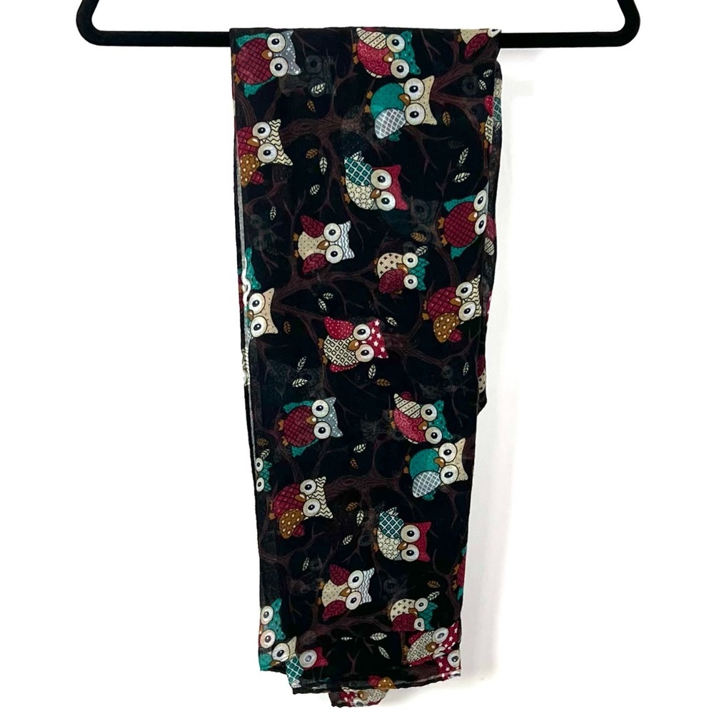 Vivian & Vincent Black Owl Print Soft Lightweight Sheer Infinity Scarf Wrap